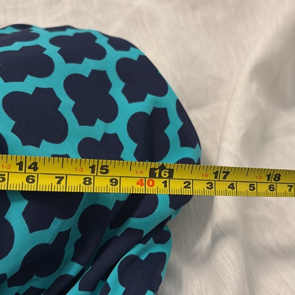 Lands End Aqua Navy Tankini top SZ 12 geometric shapes halter top style vacation - Picture 9 of 16